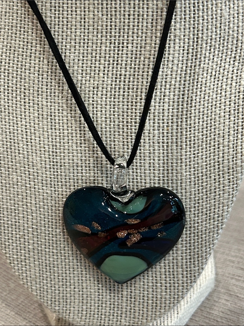 Handmade Heart Murano-style Glass Pendant Necklace - Teal & Green